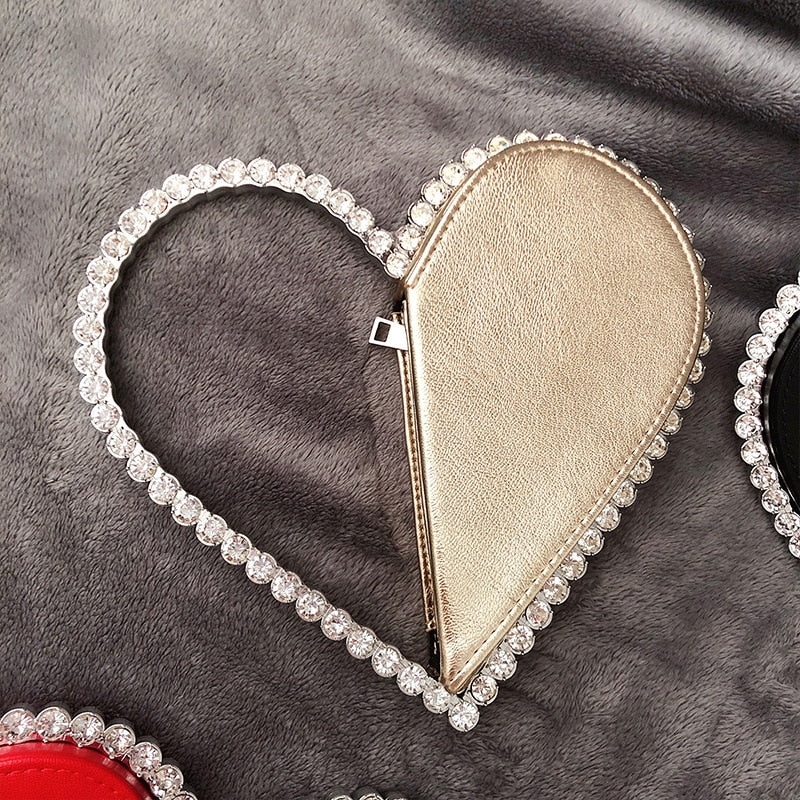 Diamond Red Heart Evening Clutch