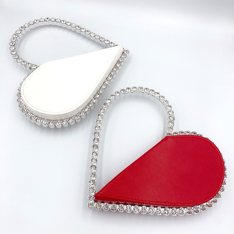 Diamond Red Heart Evening Clutch