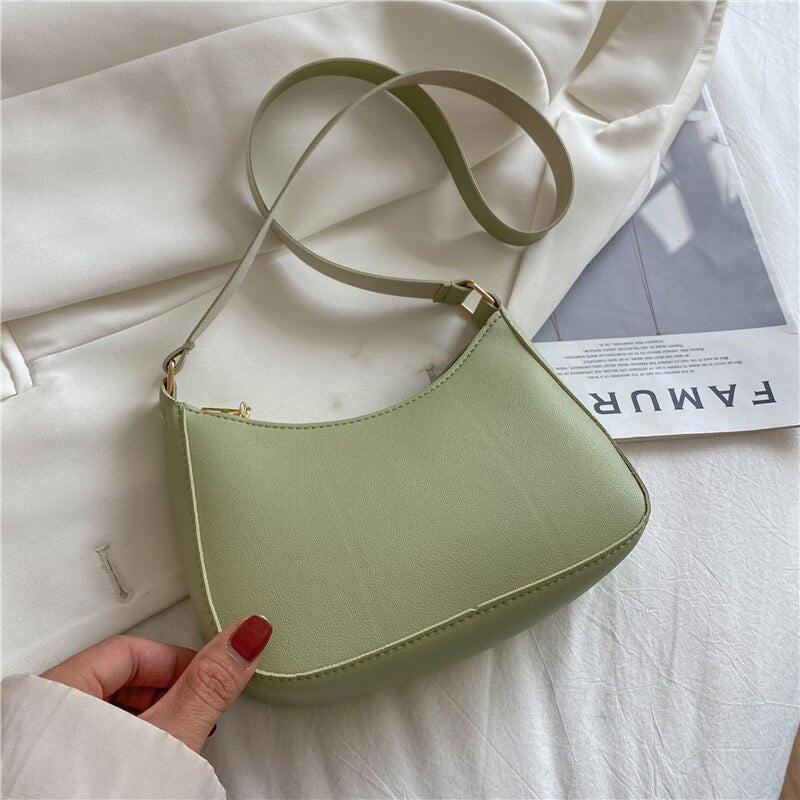 Retro Solid Color PU Leather Shoulder Underarm Bag