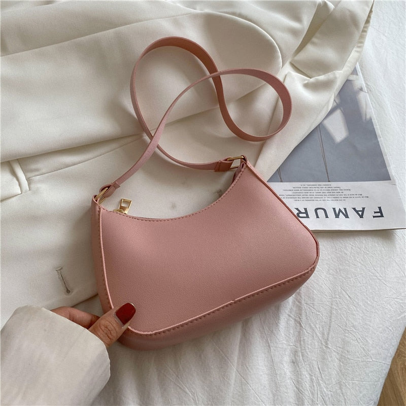 Retro Solid Color PU Leather Shoulder Underarm Bag