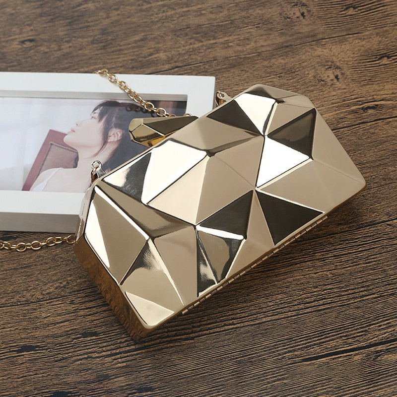 Gold Acrylic Box Geometric Evening Bag